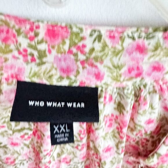 Who What Wear Floral Chintz Pink Green Ruffle Print Blouse XXL - Picture 5 of 7